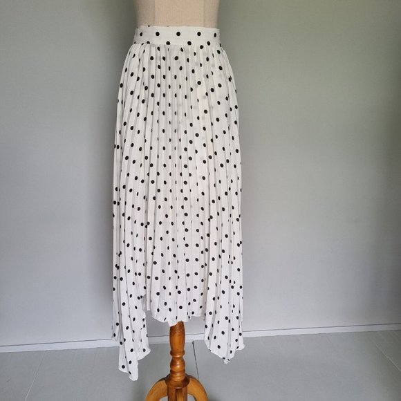 Sheike Lala Black & White Polka Dot Asymmetrical Pleated Midi Skirt Size 14 - Picture 2 of 9